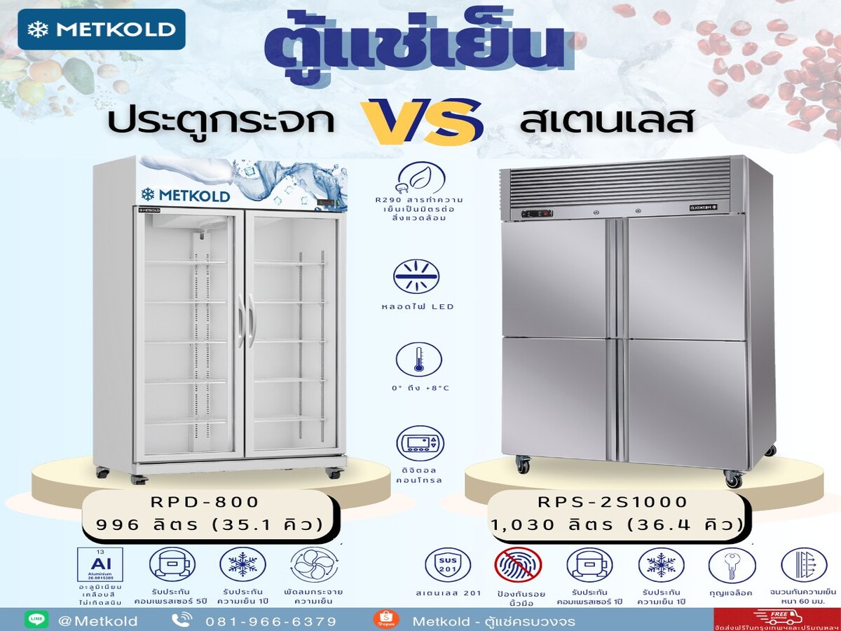 ตู้แช่เย็นประตูกระจก Vs ตู้แช่เย็นสเตนแลส